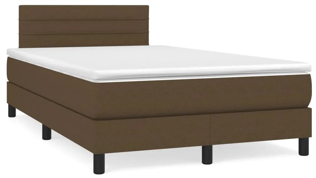 Cama box spring c/ colchão/LED 120x190cm tecido castanho-escuro