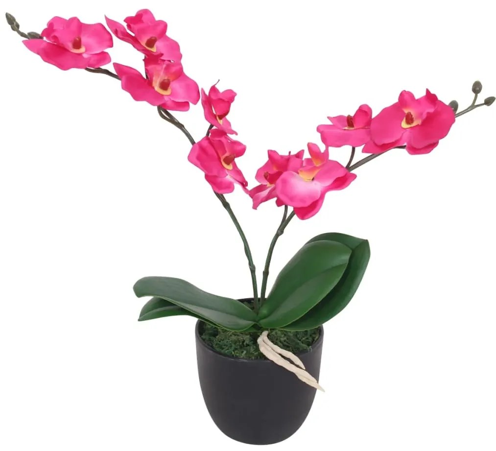 Planta orquídea artificial com vaso 30 cm vermelho