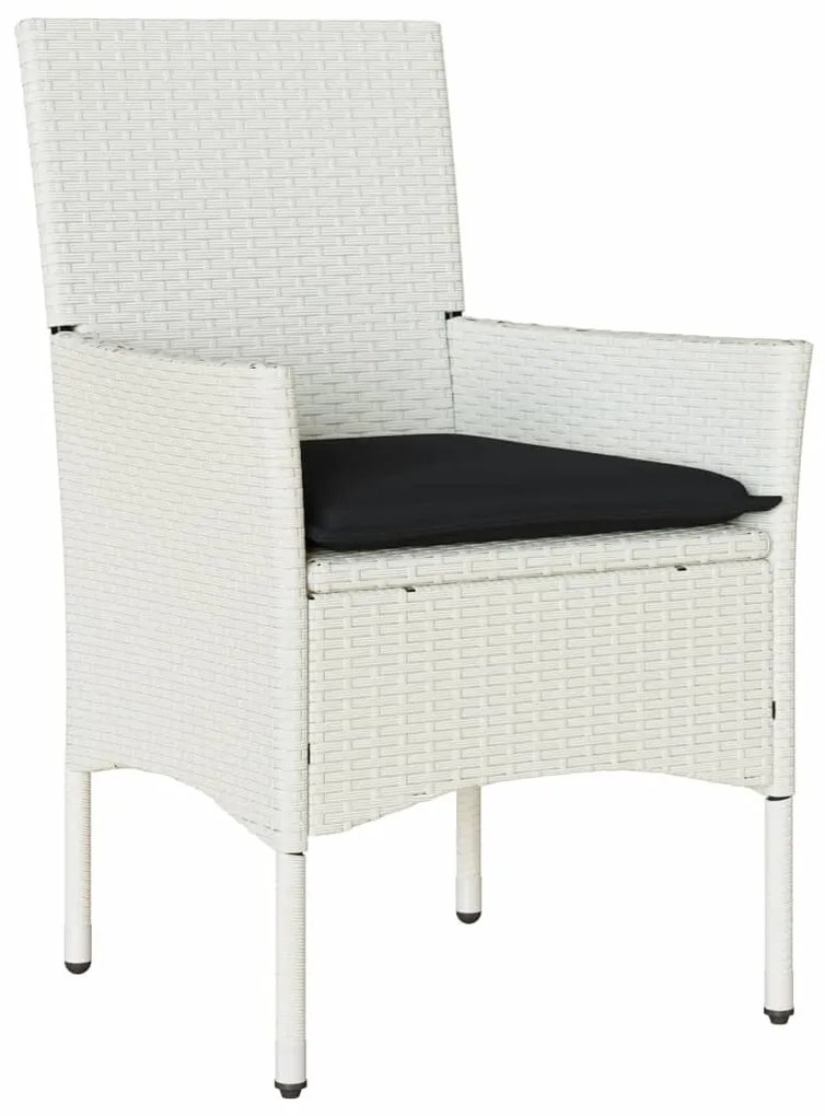 3 pcs conjunto jantar jardim c/ almofadões vime PE/vidro branco