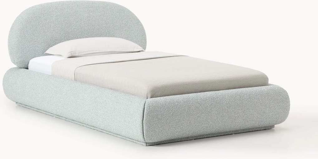 Cama de solteiro estofada em bouclé com arrumação Alba