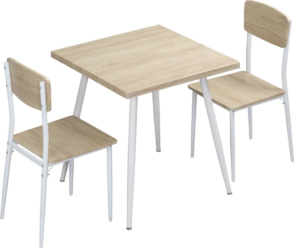 Conjunto de mesa de jantar quadrada de 3 peças com 2 cadeiras para cozinha e sala de jantar, tampo em MDF e estrutura em metal branco