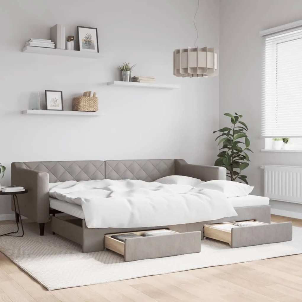 vidaXL Sofá-cama c/ gavetão/gavetas 90x200 cm tecido cinza-acastanhado