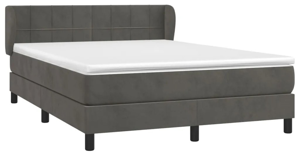 Cama com molas/colchão 140x200 cm veludo cinzento-escuro