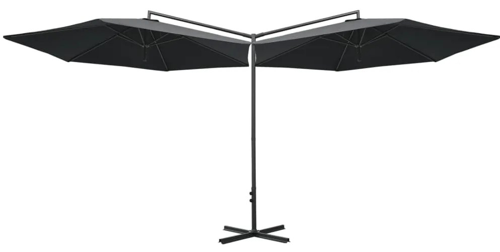 Guarda-sol de jardim duplo com poste de aço 600 cm antracite