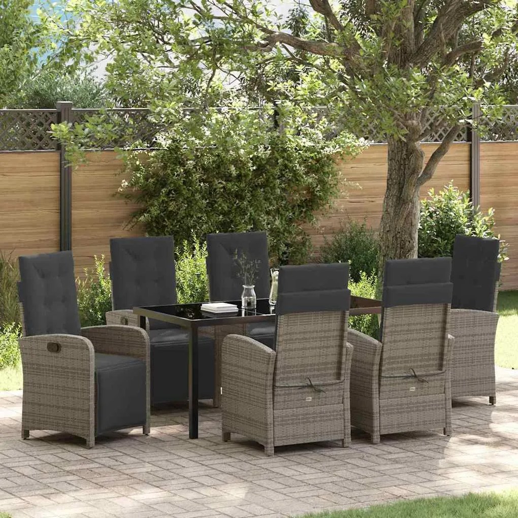 Conjunto de Jantar de Jardim com 7 Peças e Almofadas Cinza de Rattan P