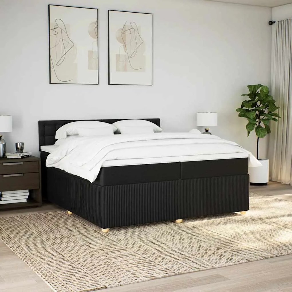 Cama com molas/colchão 200x200 cm tecido preto