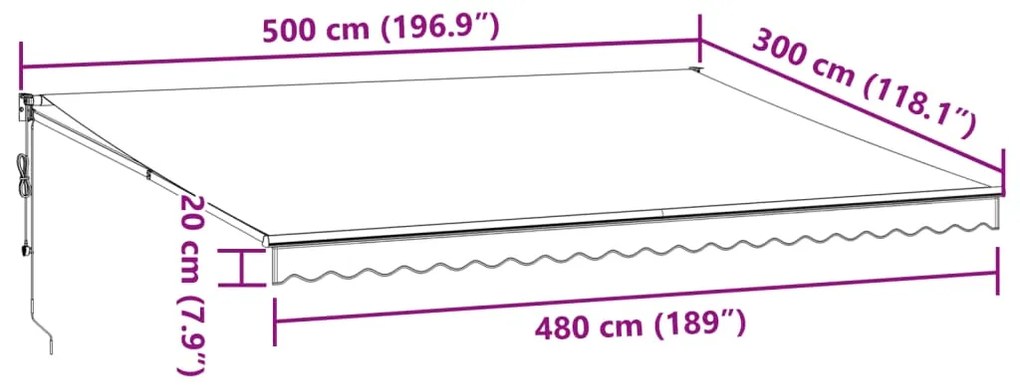 Toldo retrátil automático 500x300 cm castanho