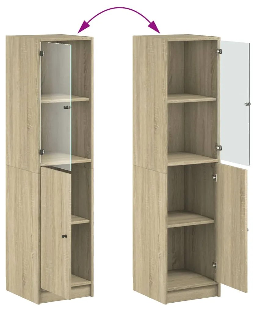 Aparador alto c/ porta de vidro 35x37x142 cm carvalho sonoma