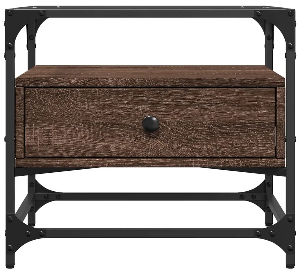 Mesa de centro c/ topo vidro 50x50x45 cm carvalho castanho aço
