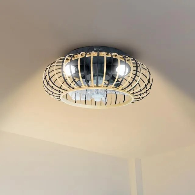 Ventoinha de teto EnergySilence LampAero 600 Natural Wood de design com motor DC, com uma potência de 20 W