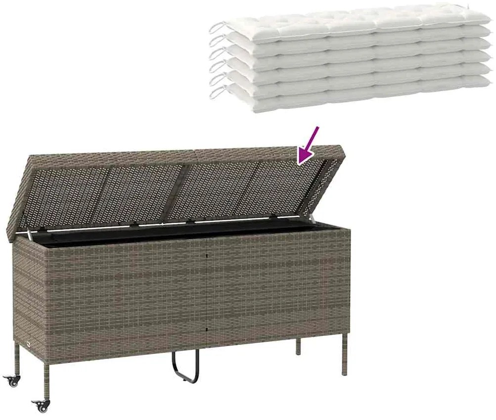 Caixa de arrumação com rodas 160x55x75 cm vime PE cinzento
