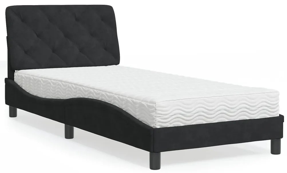 Cama com colchão 90x200 cm veludo preto
