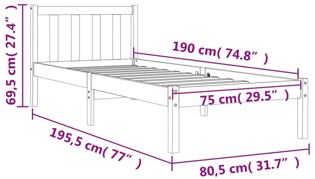 Cama sem colchão 75x190 cm madeira de pinho maciça castanho-mel