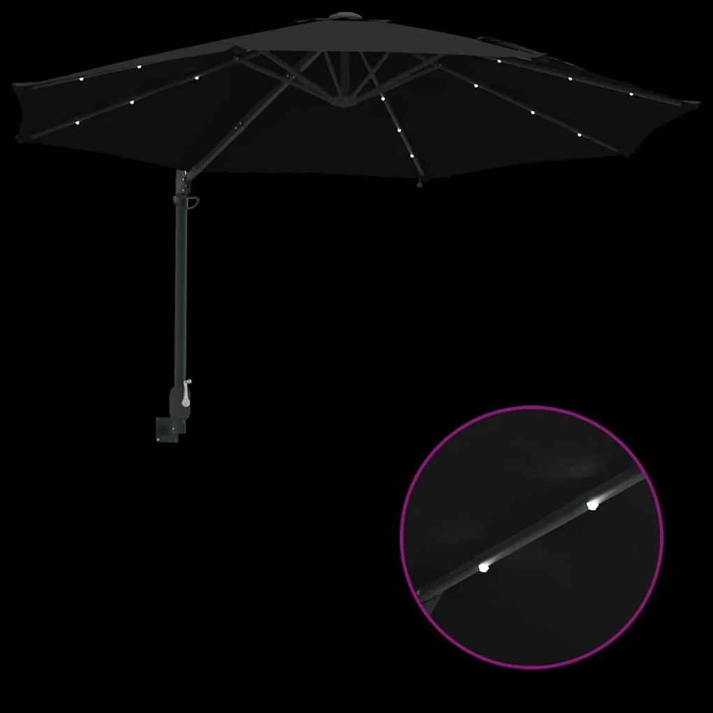 Guarda-sol de Jardim com LEDs, preto, 248 cm