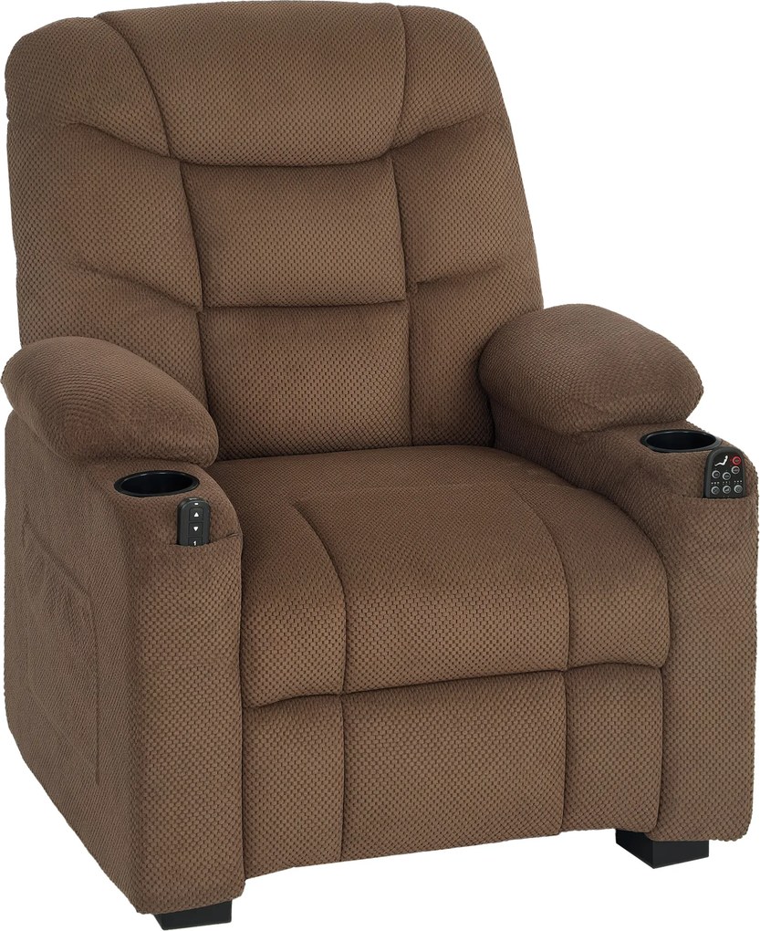 Poltrona Relax Reclinável Elétrico com Calor Lombar Massagem Vibratória Motor Silencioso Função Memória Bolsos e USB Castanho
