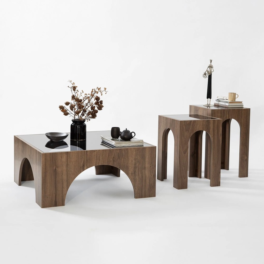 Conjunto de Mesas de Centro Seine – Nogueira e Cinzento Escuro – 35x50