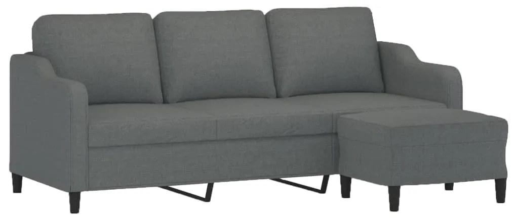 Sofá de 3 lugares com apoio de pés 180 cm tecido cinza-escuro