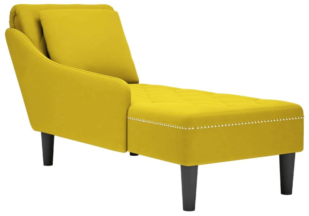 Chaise lounge c/almofada/apoio de braços direito veludo amarelo