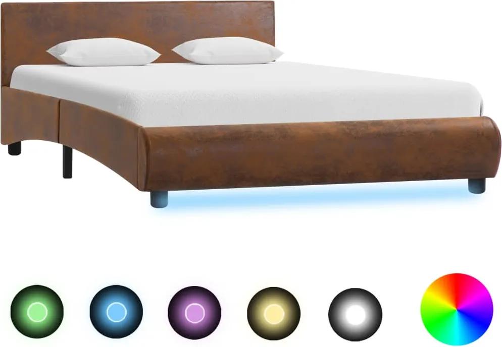 Estrutura de cama com LED 120x200 cm tecido castanho