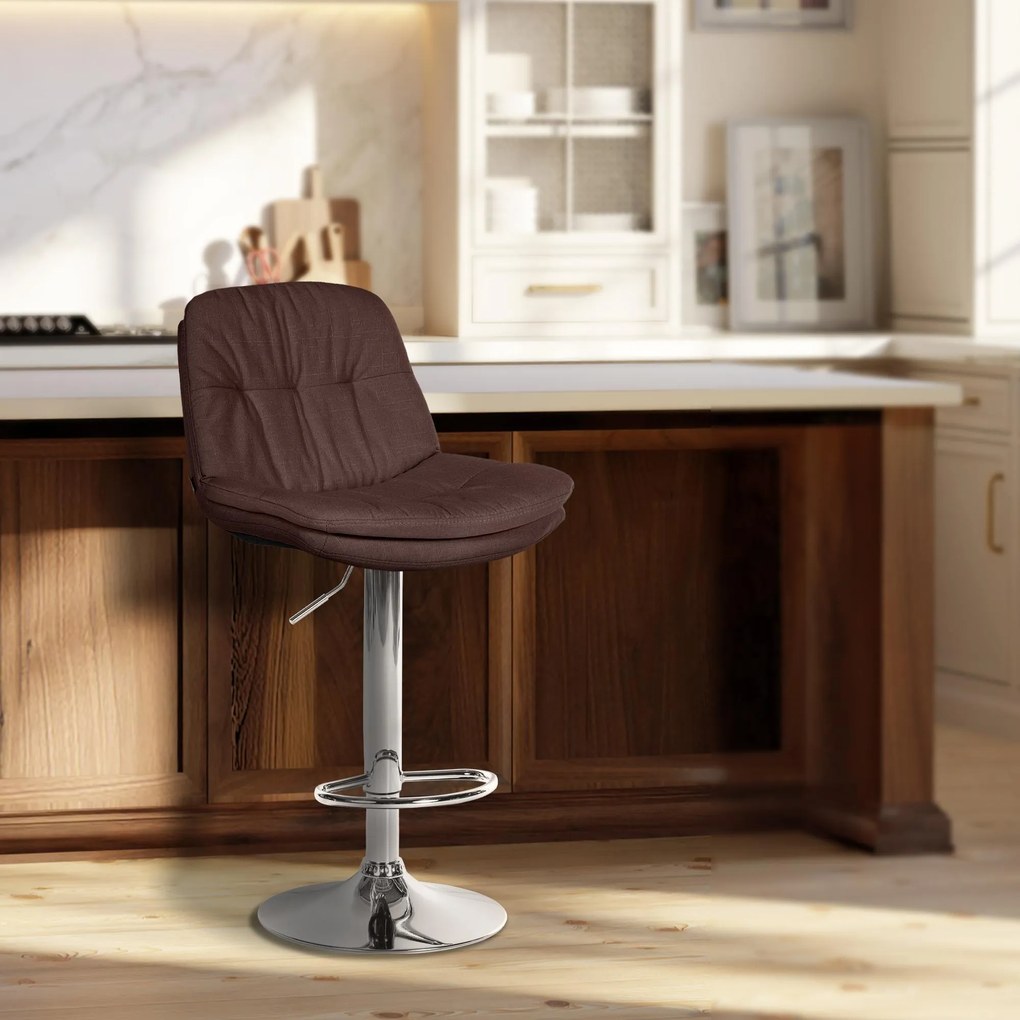 Banco de bar em tecido com estrutura prateada 92-113 x 46 x 54 cm castanho