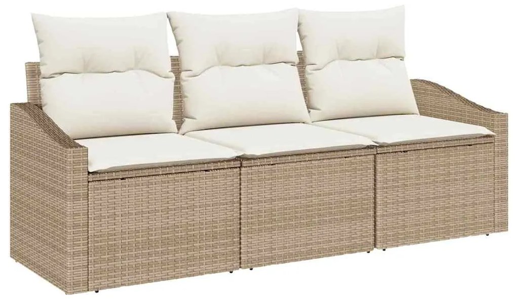 Conjunto de Sofá de Jardim com 3 Peças e Almofadas Bege em Rattan Sint