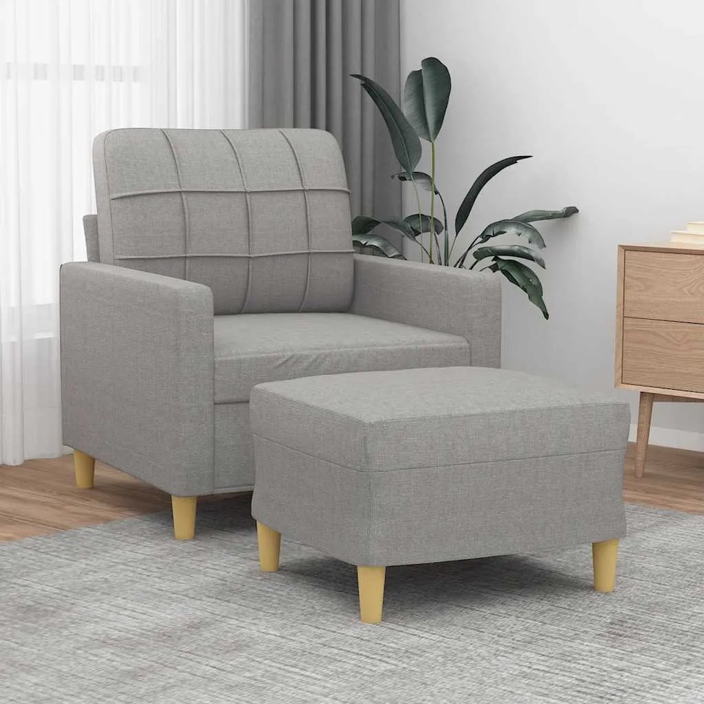 vidaXL Poltrona com apoio de pés 60 cm tecido cinzento-claro
