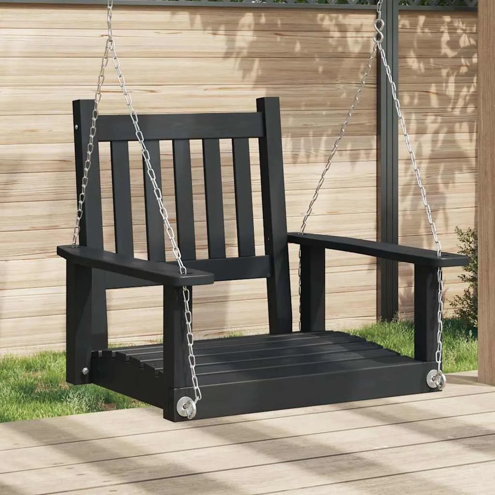 Cadeira de baloiço com correntes de metal abeto maciço preto
