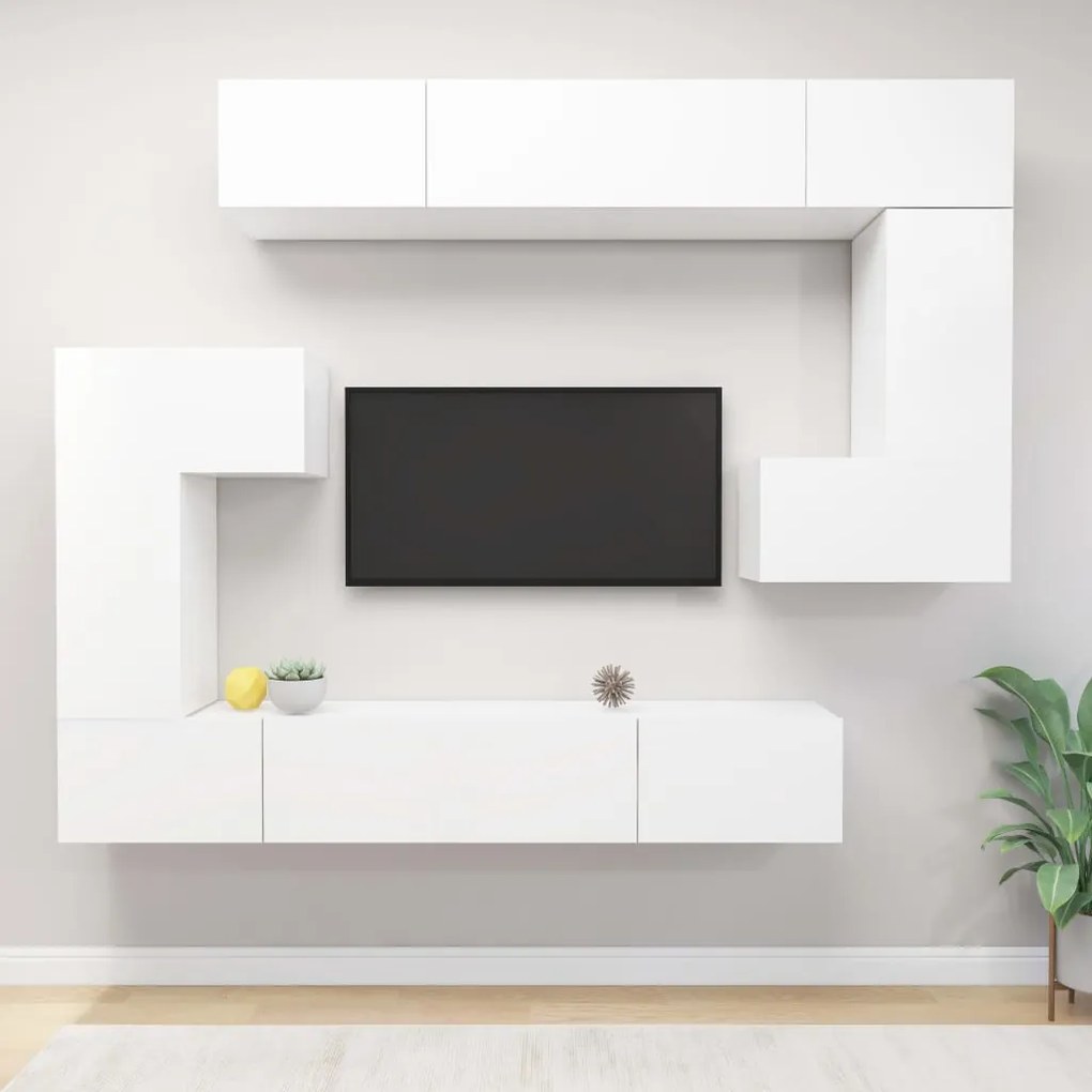 Conjunto móveis de TV 8 pcs derivados de madeira branco