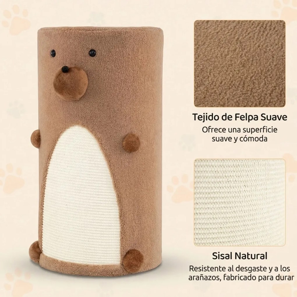 Casa-árvore para gatos de 2 andares em forma de urso castanho 35 x 66 cm (Diâmetro x AL), tapete de sisal para arranhar, caverna escondida, barril, br
