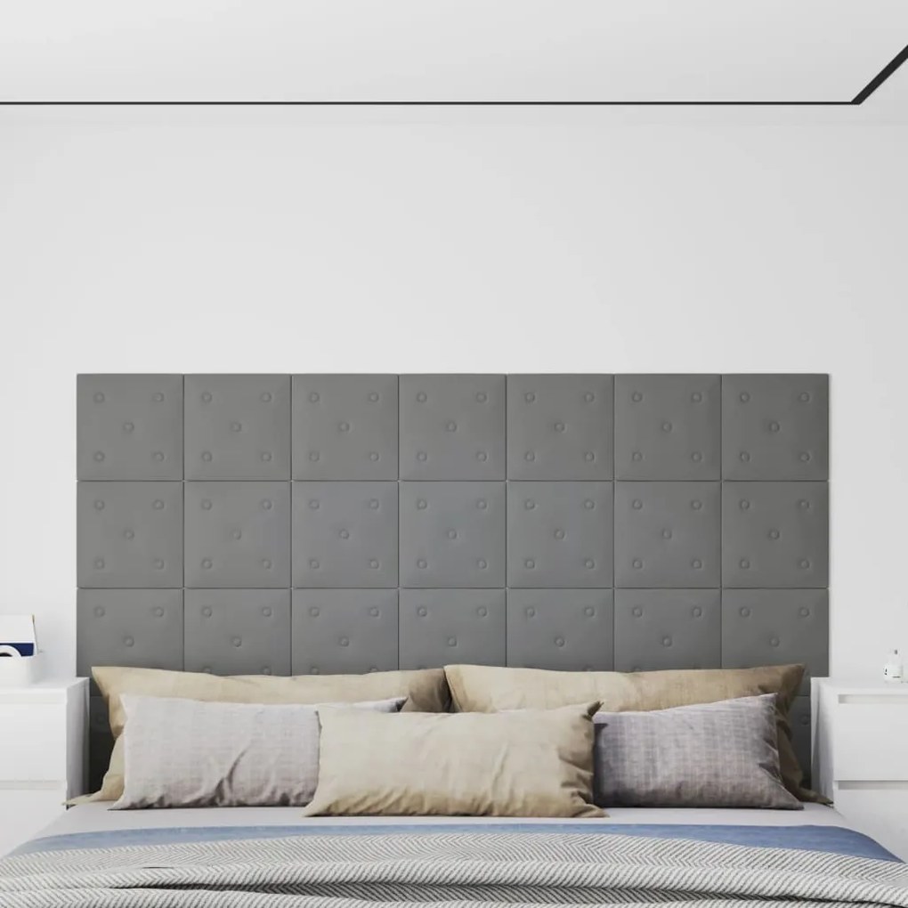 Painel parede 12 pcs 30x30cm couro artificial 1,08 m² cinza