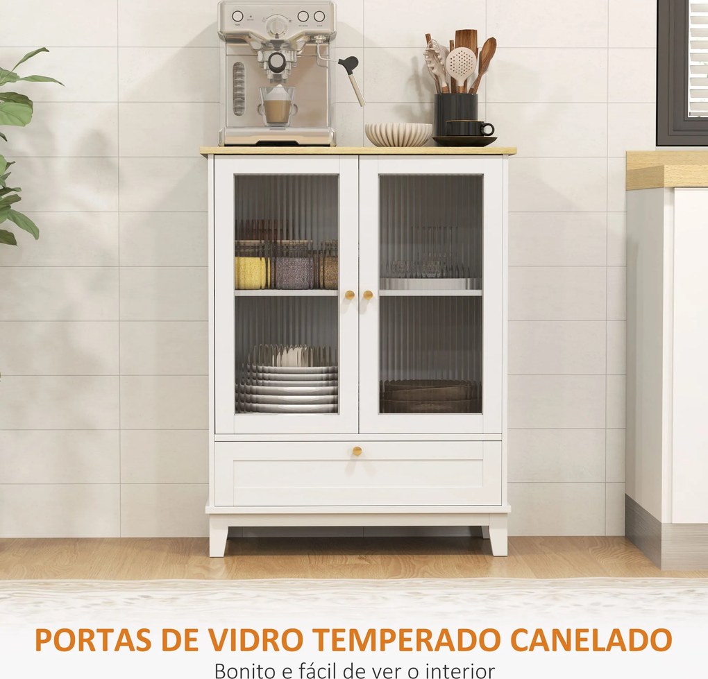 Aparador com 2 Portas de Vidro Temperado Aparador Sala de Estar com Ga
