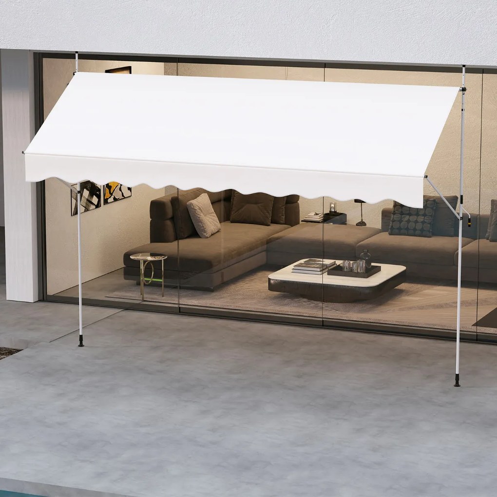 Toldo retrátil manual 4 m x 180 cm Sombra exterior ajustável sem perfuração com manivela para pátio, varanda, jardim Branco