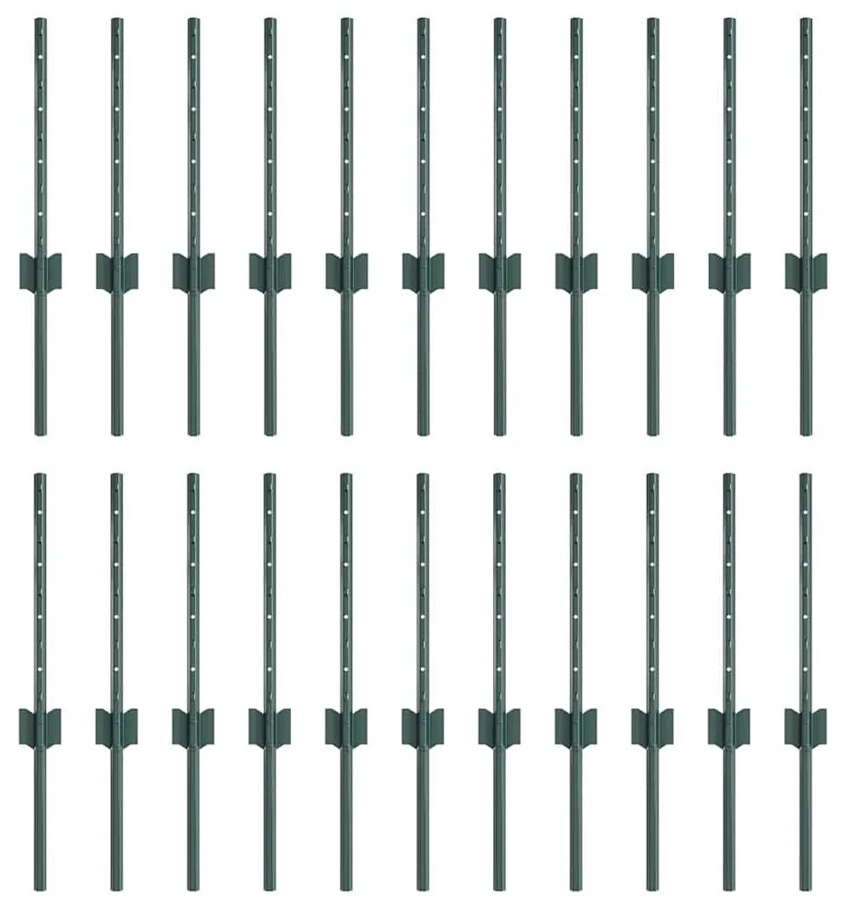 Postes de Cerca Manual 22 pcs Verde 80 x 2.7 x 2.7 cm Aço