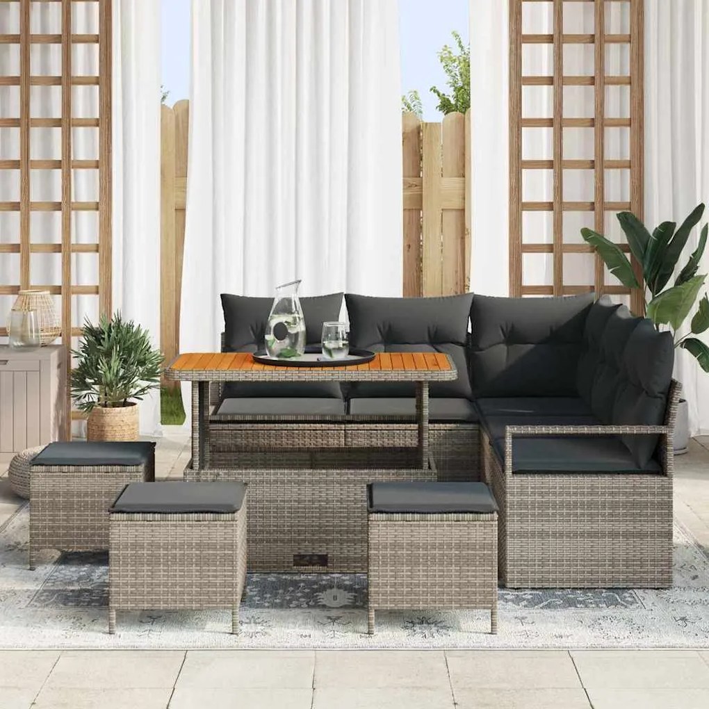 Conjunto de Sofá de Jardim VidaXL com 9 peças e Almofadas Cinza Polipr