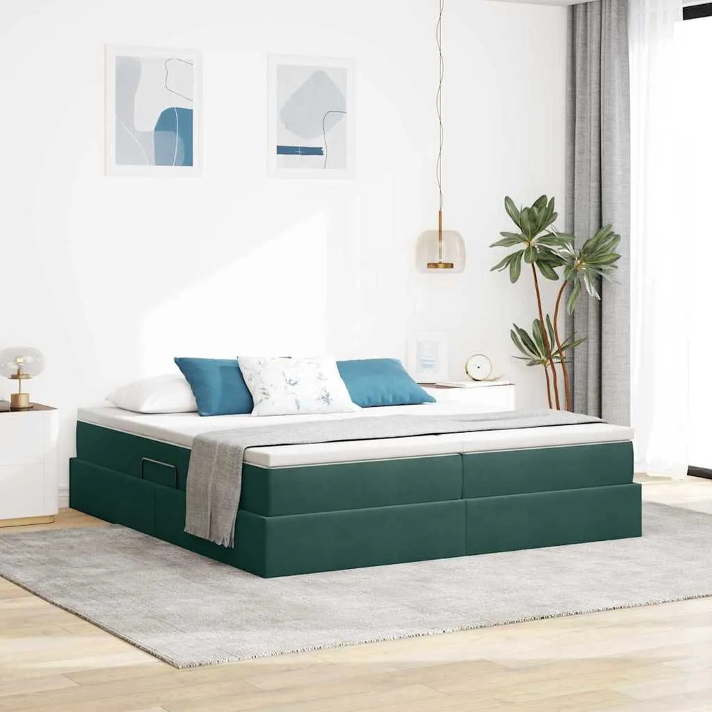 vidaXL Cama com arrumação e colchão Verde Escuro 200 x 200 cm Veludo