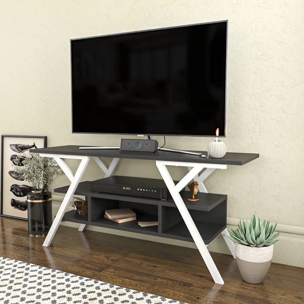Móvel TV Minerva – Branco/Antracite – 120x35x55 cm