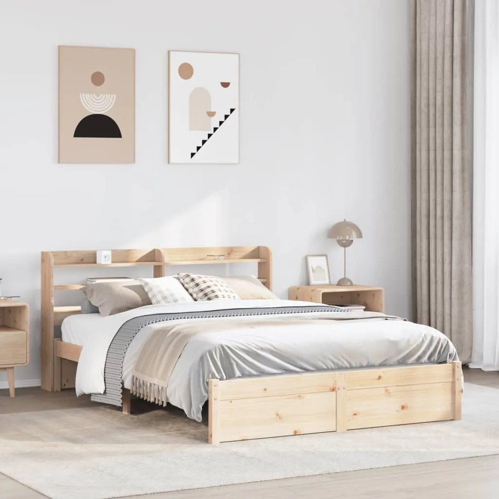 Estrutura cama c/ cabeceira 140x190 cm pinho maciço