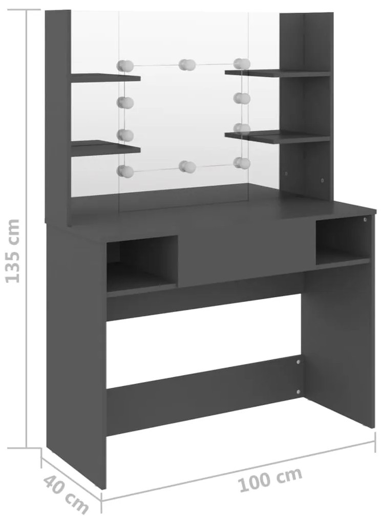Mesa de maquilhagem c/ luzes LED 100x40x135 cm MDF cinzento