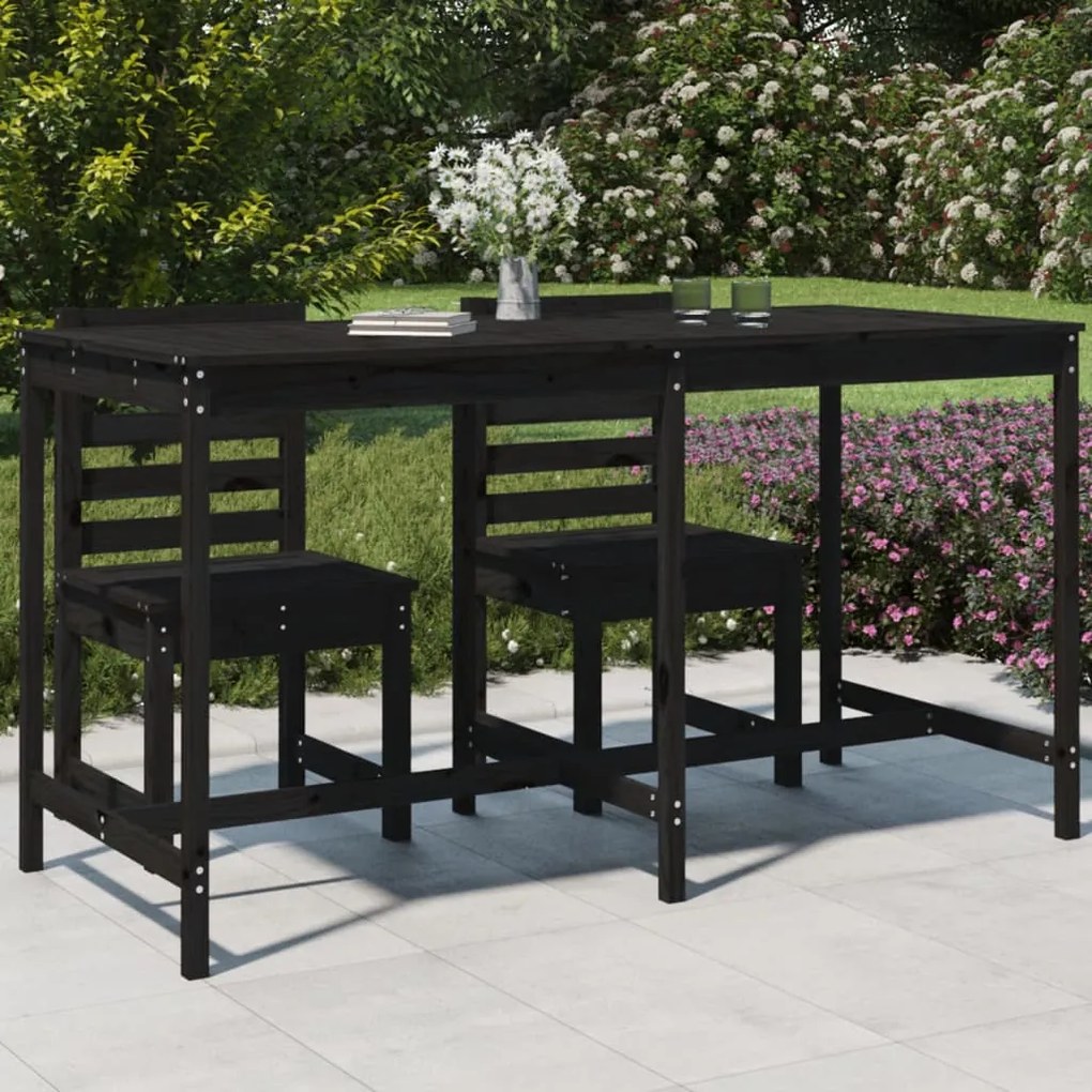 824106 vidaXL Mesa de jardim 203,5x90x110 cm madeira de pinho maciça preto