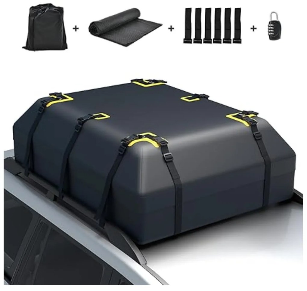 Bolsa de teto de carro 600L para todos os veículos com/sem bagageiros - preta