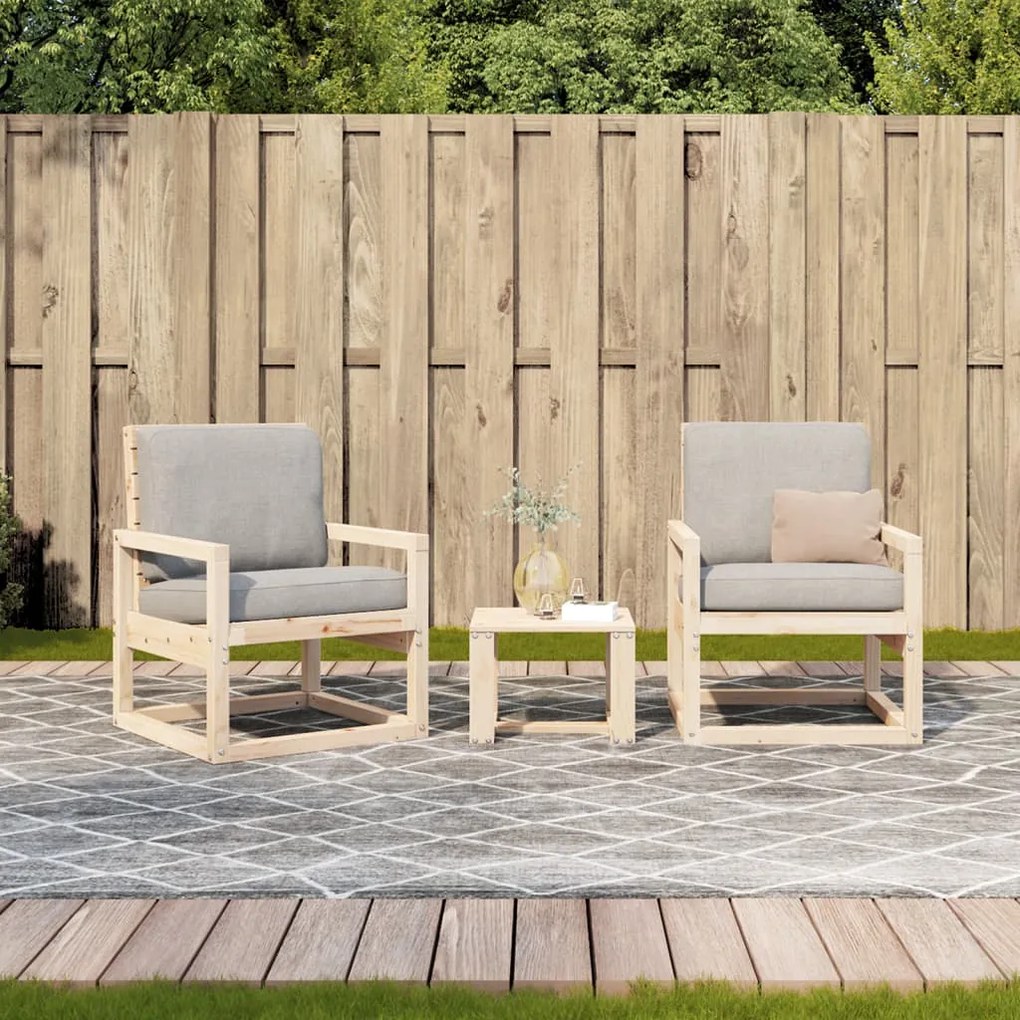 Conjunto de Jardim - 2 Poltronas e 1 Mesa - Madeira de Pinho Maciça