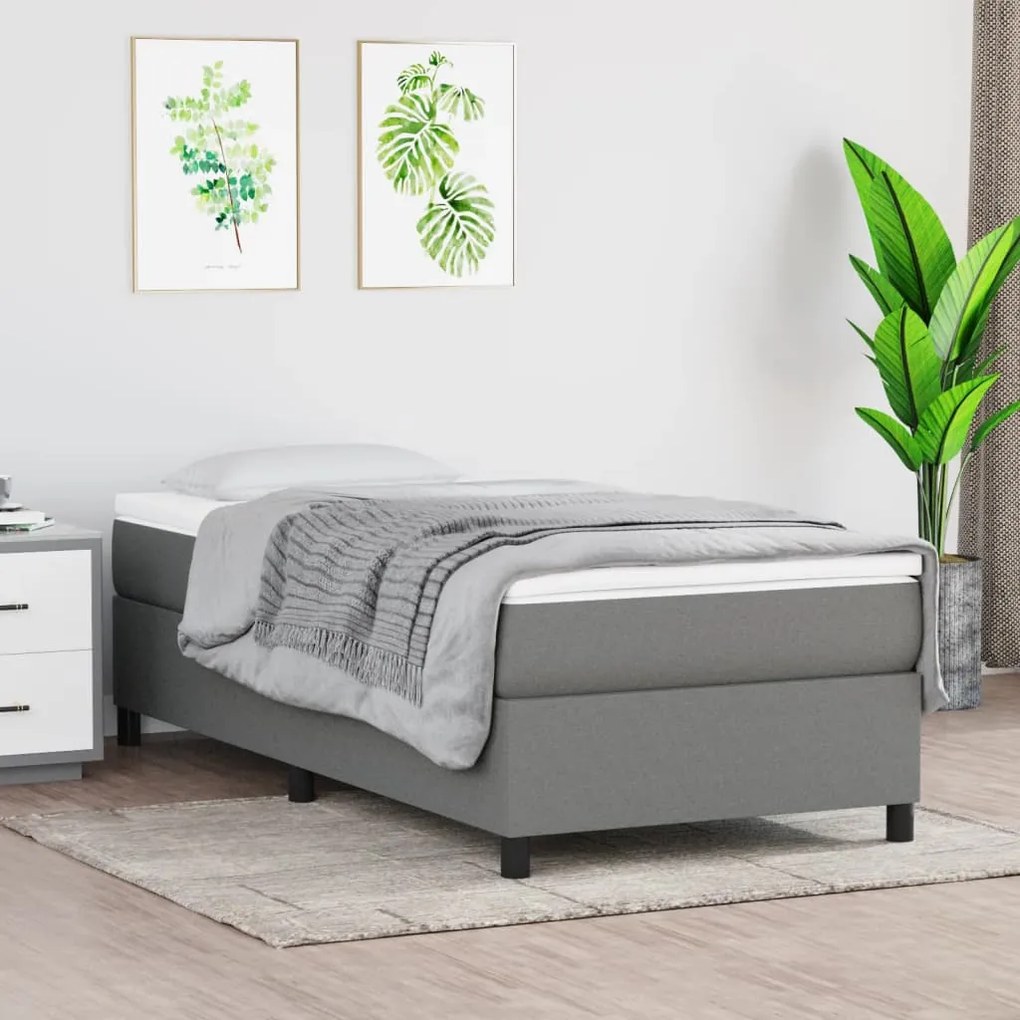 vidaXL Estrutura de cama com molas 90x200 cm tecido cinzento-escuro