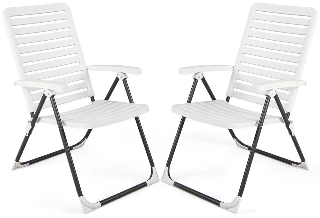 Conjunto de 2 Cadeiras Jardim Terraço pátio PP ajustáveis ​​e reclináveis ​​com 7 níveis brancas
