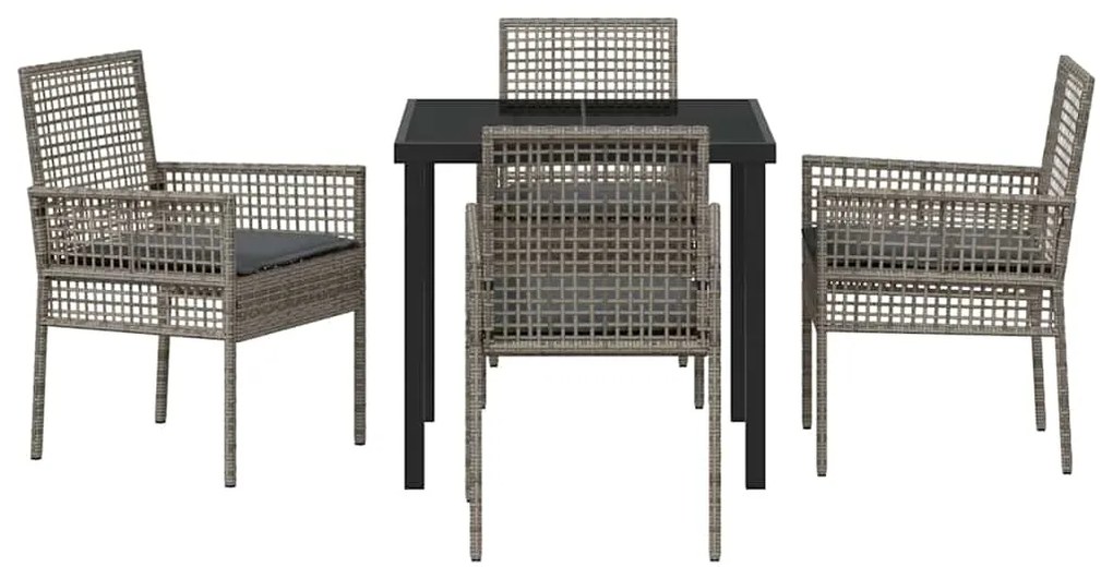 Conjunto de Jantar de Jardim de 5 Peças com Almofadas Cinza Vime PE