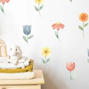 Autocolantes de aquarela para a parede  - Flores coloridas e tulipas