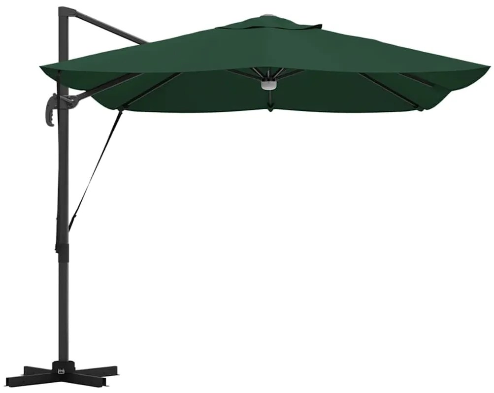 Guarda-sol Cantilever Roma da , com LEDs verdes e medidas de 352x251x2