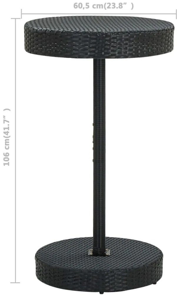 3 pcs conjunto bar de jardim com almofadões vime PE preto