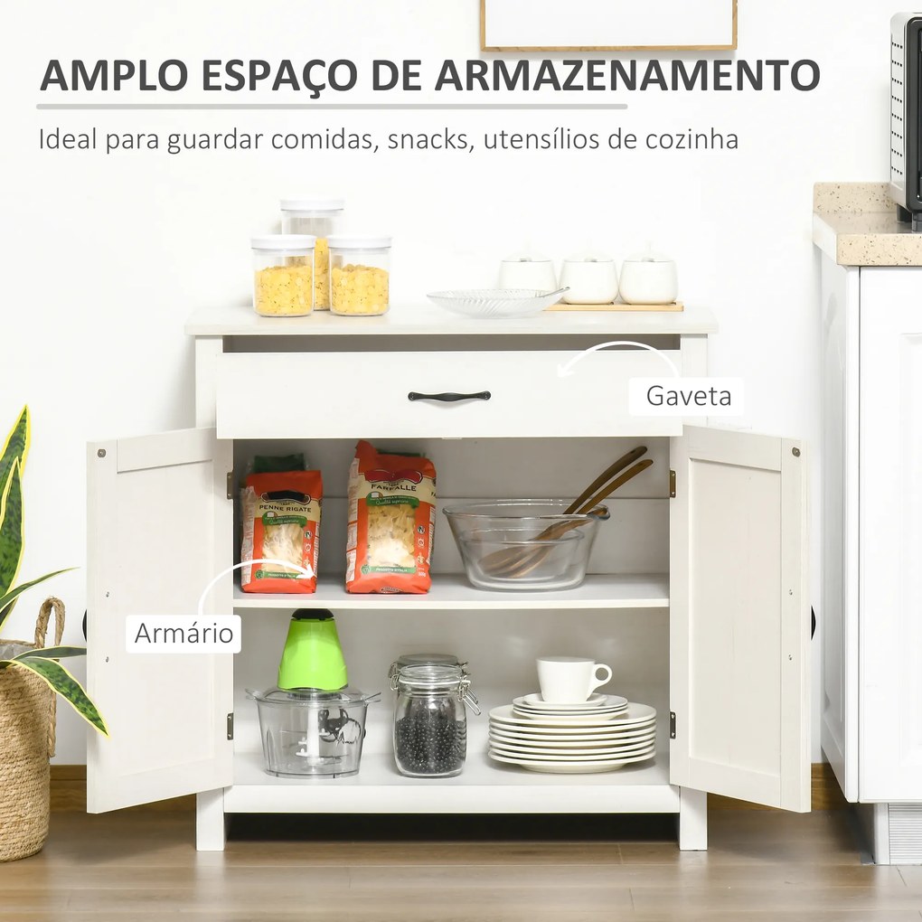 Aparador de Cozinha com 1 Gaveta e Prateleira Interior Ajustável Móvel Auxiliar Decorativo 80x39,7x80 cm Branco