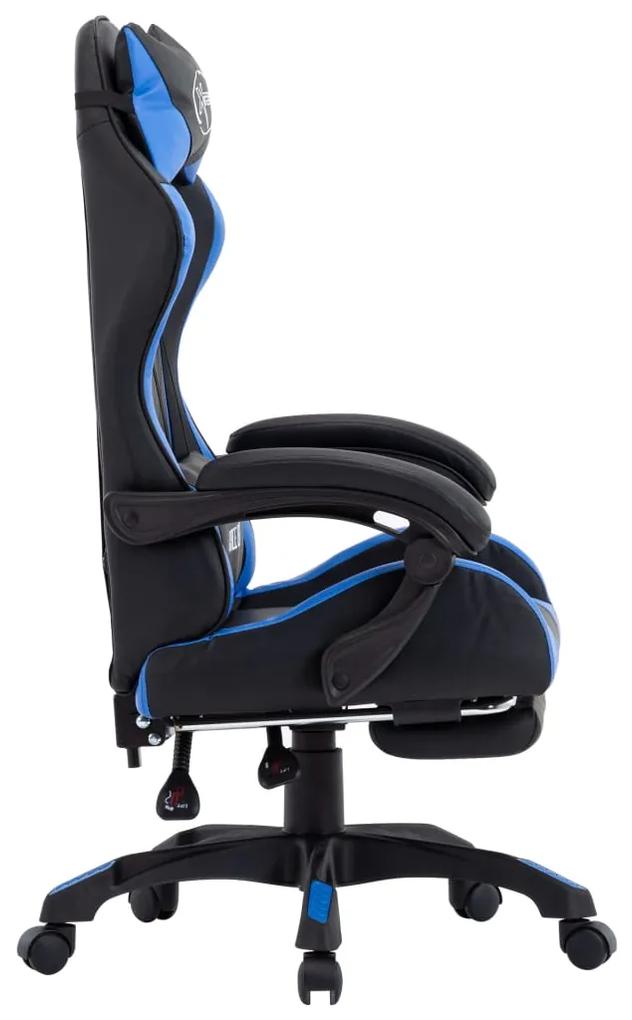 Cadeira estilo corrida c/ apoio pés couro artificial azul/preto