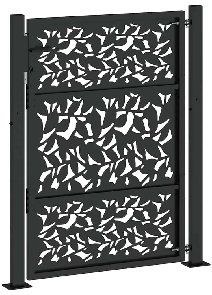 Portão de jardim 105x130 cm preto design de folha de aço